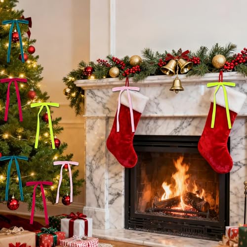 Shaxcoq Multi-Color Velvet Christmas Tree Bows 24-Pack, 5x7 with Twist Ties