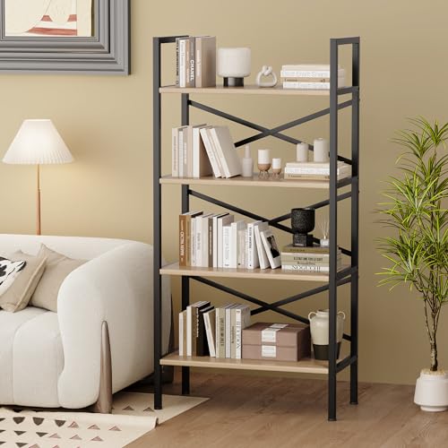 Homeiju 4-Tier Rustic Kids Bookshelf, 23.6'' Wide Small Bookcase with Open Shelves