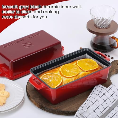 Northriver Casting 9x5 Inch Enameled Cast Iron Bread Loaf Pan with Lid, 2-Piece Set, Cerise 9"×5" for Sourdough & Baking