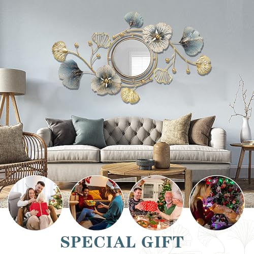 Large Ginkgo Leaf Wall Mirror - 33"L x 59"W Metal Wall Art Decor