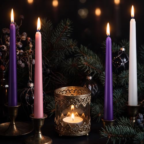 Patelai 80 Pcs Christmas Advent Taper Candles 10 Inch - Purple Pink White