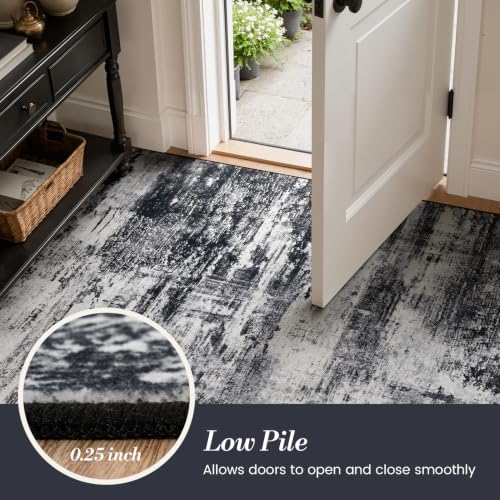 Vibrug 5x7 Black White Gray Washable Abstract Area Rug for Living Room