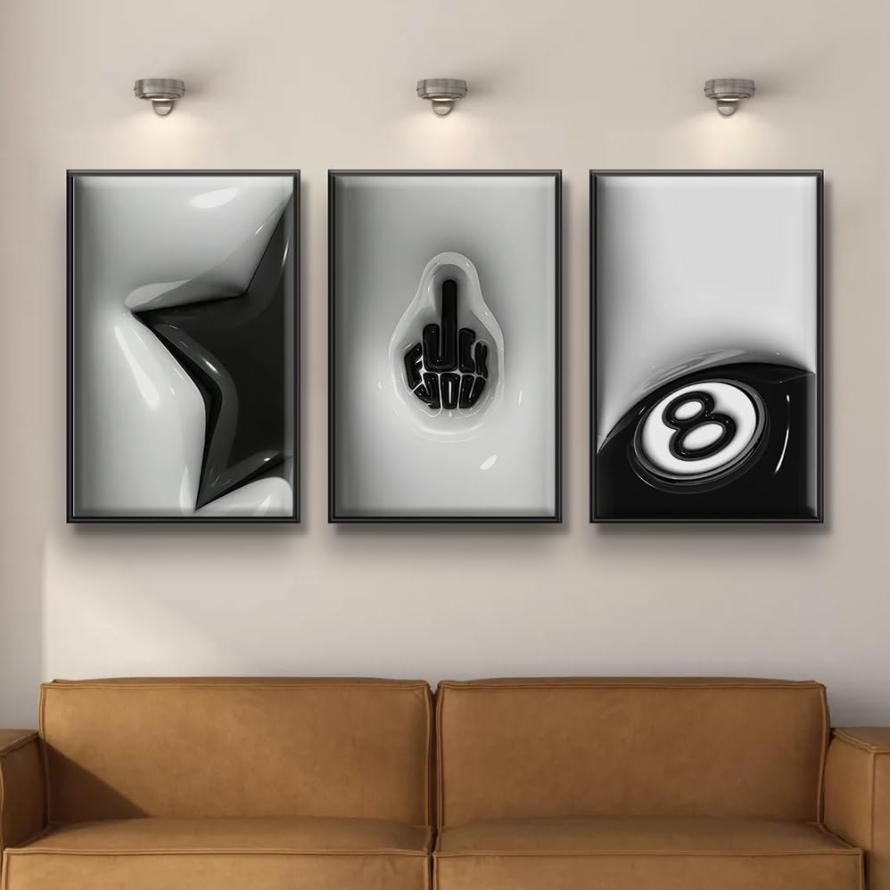 WNRTEKNK Lucky 8 Ball Wall Art - Trendy Black & White Canvas Print for Teen Rooms | 12x16 in Unframed