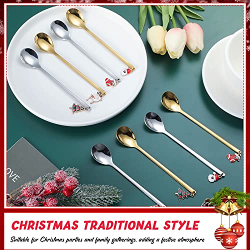 8 Pieces Christmas Spoons Stainless Steel Christmas Coffee Stirrers Gold and Silver Tea Dessert Spoons for Stirring Coffee Tea Soup Sugar Dessert Seasoning Ice Cream