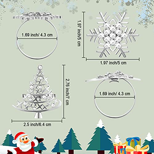 Patelai 12 Pcs Silver Napkin Rings Set – Snowflake & Christmas Tree Metal with Rhinestones