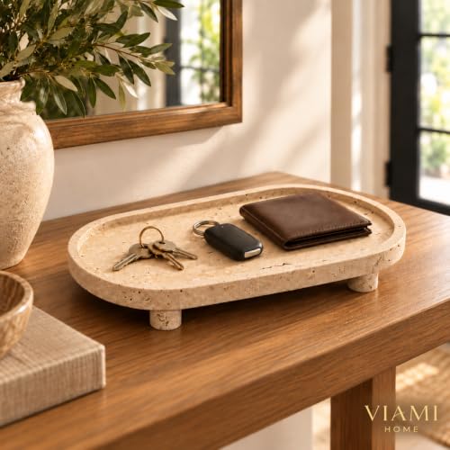 Natural Travertine Bathroom Vanity Tray with Raised Legs and Non-Slip Feet
