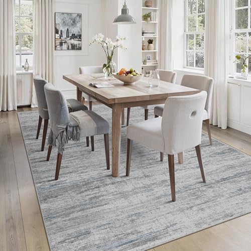 Kearoat 8x10 Blue/Grey Modern Abstract Non-Slip Washable Area Rug for Living Room