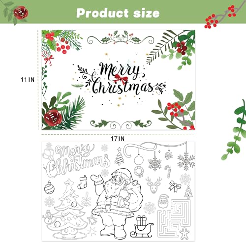24pcs Christmas Coloring Placemats Santa Gingerbread Snowman Kids Holiday Table Decor