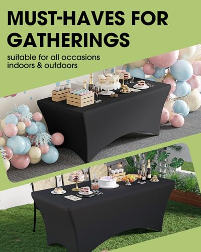 Black 6ft Fitted Spandex Tablecloths - Pack of 6 for Rectangle Tables