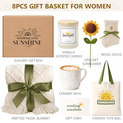 Sunshine Gift Basket for Women - Sunflower Edition, Get Well & Birthday Care Package