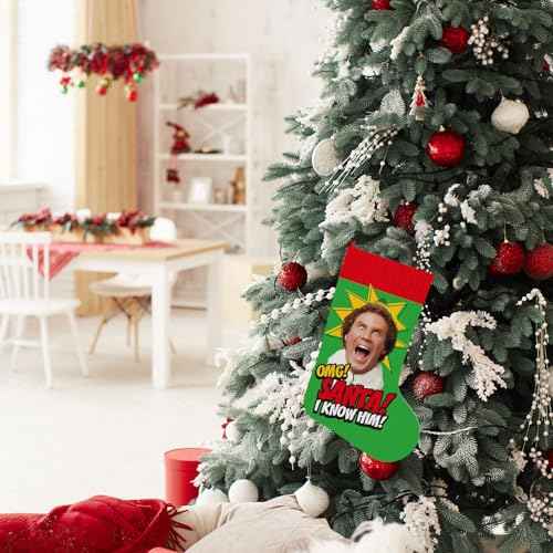 Buddy The Elf Christmas Decorations, Funny Christmas Stocking, 16 Inch Large Xmas Stocking Party Supplies, Holiday Fireplace Tree Ornaments, Elf Merch White Elephant Gifts for Women Men