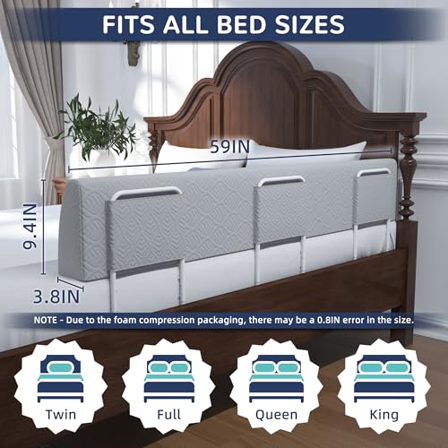 FigTime Toddler Bed Bumper Guard Grey 59 Inch Foam Bed Rail with 3 Brackets