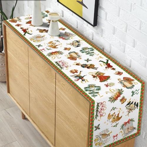 12 Days of Christmas Table Runner Holiday Decor for Dining & Kitchen