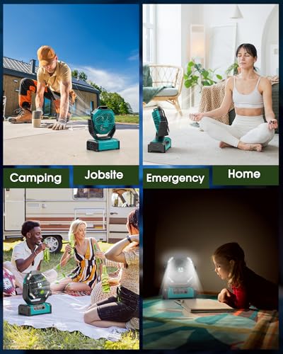 Portable Camping Fan with 20000mAh Battery, Oscillation & LED Light - Green Large