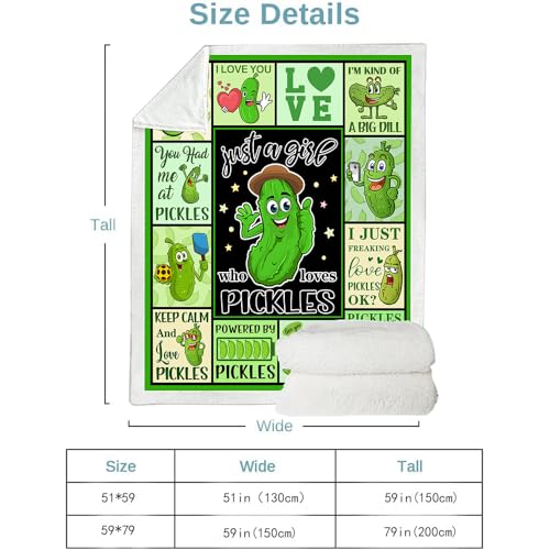 TRIKPTEY Pickle Blanket, Pickles Gifts for Kids, Pickle Blanket for Pickles Lover, Just A Girl Who Loves Pickles Throw Blankets, Funny Pickle Gifts Blanket for for Living Room Bed Sofa Couch 60¡±x50¡±