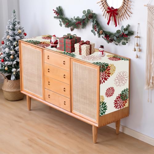 WHOMEAF Red Green Dahlia Burlap Table Runner 90 Inch – Christmas & New Year