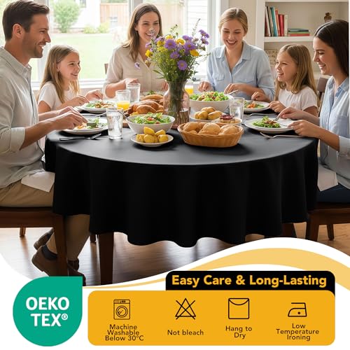 Dailyset 10-Pack Black Round Tablecloths 108 Inch for 4-5 Ft Tables - Wrinkle & Spill Resistant Polyester