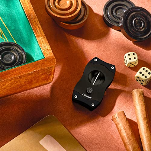 Colibri Premium V-Cut Cigar Cutter Black - Stainless Steel, Up to 60+ Ring Gauge, Gift for Cigar Enthusiasts