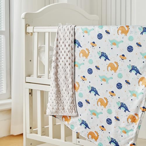 DuShow Dinosaur Baby Blanket for Boys - Ultra Soft Double Layer Minky Blanket with Dotted Backing, Lightweight Receiving Swaddle for Newborns & Toddlers, Nursery, Stroller, Carseat-30x40 Inches