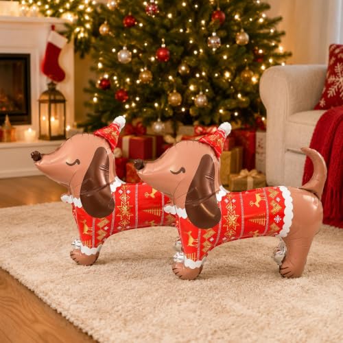Christmas Dachshund Dog Balloons - 2 Pack Festive Puppy Party Decor