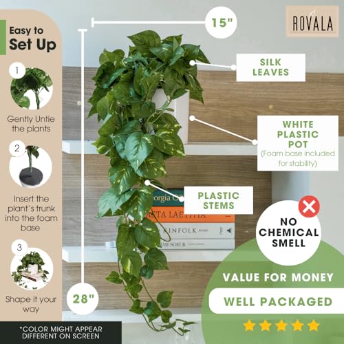 Artificial Potted Plant with Dark Green Faux Hanging Vine - Realistic Indoor Decor