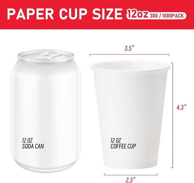 VPACKDUO 12 oz 300 Pack Paper Coffee Cups, Hot Paper Cups, Thickened Leak-Free White Disposable Coffee Cups for Hot and Cold Drinks