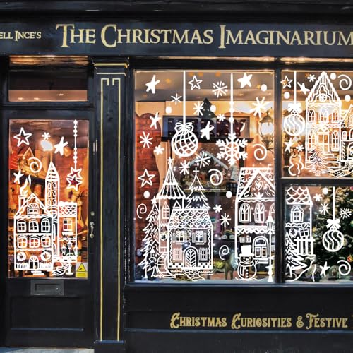 DIYDEC 15.7 * 27.5'' Large Christmas Window Stickers 4 Sheets White House Xmas Window Clings for Glass Decoration Snowman Snowflake Double-Sided Window Decals for Christmas Holiday Party Ornament