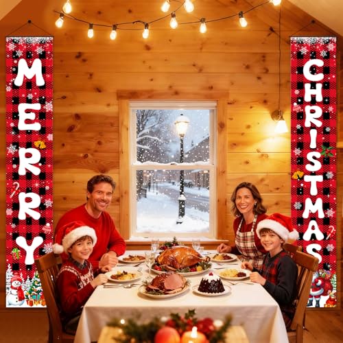 Christmas Hanging Banner Set - Porch & Wall Decor with Christmas Tree & Snowflake Patterns