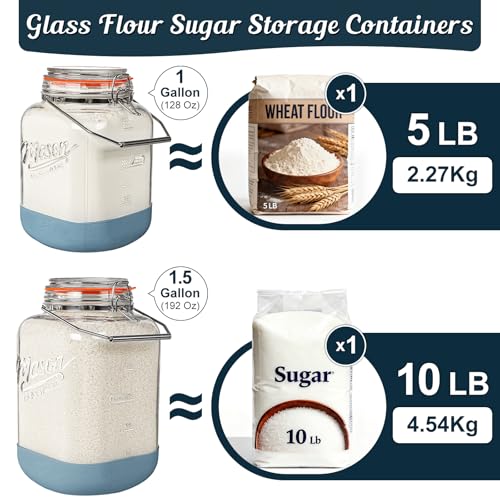 Gallon Glass Jar with Lid - Square Food Storage Container 1 Gal - Pack of 2