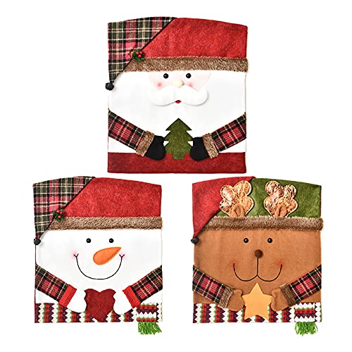 6 Pcs Christmas Chair Back Covers Set – Santa, Snowman & Reindeer Slipcovers