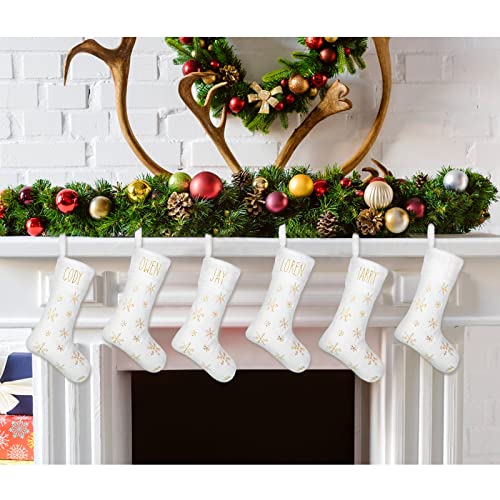 6 Pack Christmas Burlap Stockings 18 Inch White Gold Holiday Decor