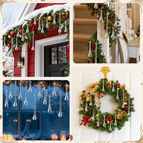 Handmade Mercury Glass Icicle Ornaments Set - Silver Flecked Christmas Decorations