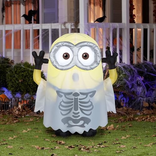 Minion Dave in Ghost Skeleton Costume Inflatable Halloween Decor - 3.5 ft - Ghost Skeleton Variation