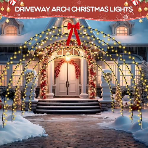 Tujoe 3 Pack 10ft Christmas Lighted Arch Tunnel Outdoor Decor with 8 Modes, 100 LEDs - Model 3