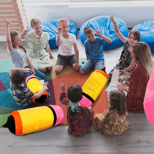 2 Pcs Cute Pencil Pillows Christmas Teacher Gift Classroom Plush Pencil Large Throw Pillow Stuffed Cushion Plush for Teacher Classroom Reading Room Sofa Decor Birthday Party Supplies