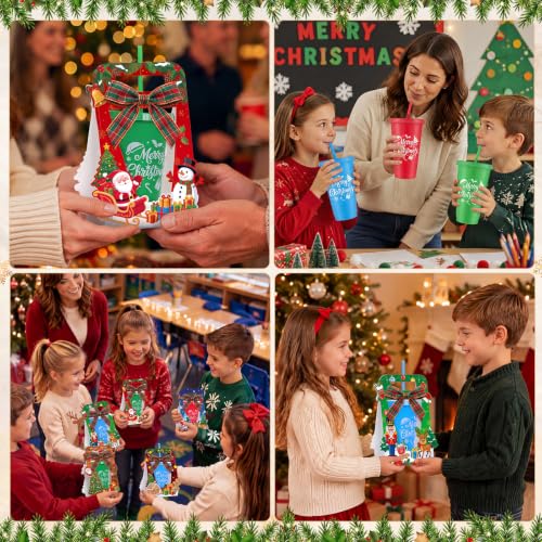 Honeydak 12 Pack Christmas 24oz Plastic Tumblers with Gift Boxes & Ribbons