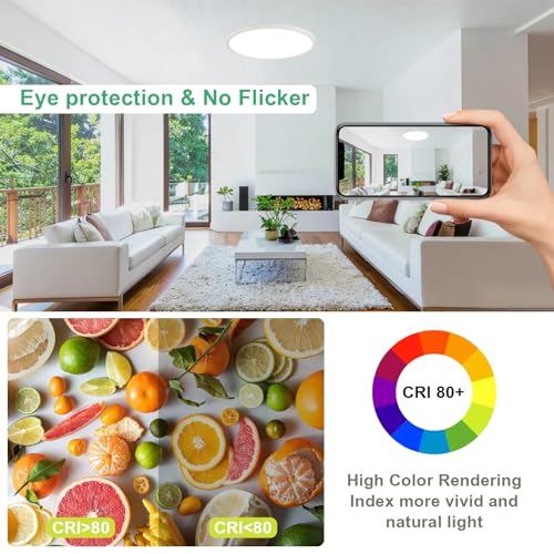White 15.8 Inch Dimmable Flush Mount LED Ceiling Light Fixture - 32W, 3200LM, 3 CCT, Ultra Slim for Bedroom, Kitchen, Hallway - 6 Pack