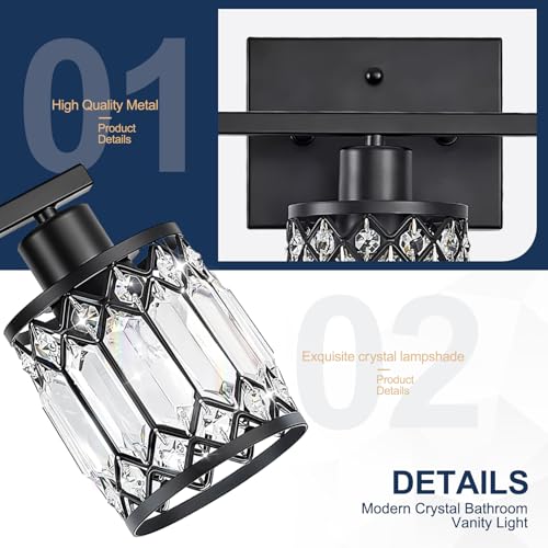 Black Modern Crystal Bathroom Vanity Wall Light 4-Light Fixture with E26 Socket