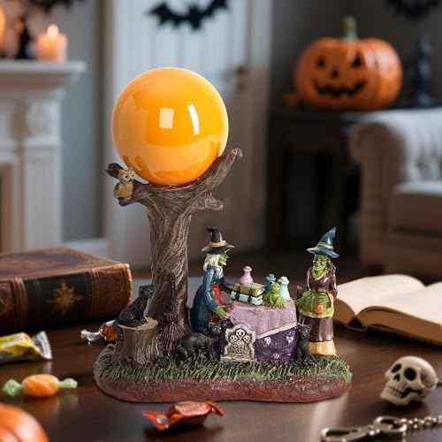 Halloween Village Accessories Decor Halloween Witch Statue for Holiday Decorations Witch and Black Cat Dead Tree Figurine for Shelf Bookshelf Table Home Party