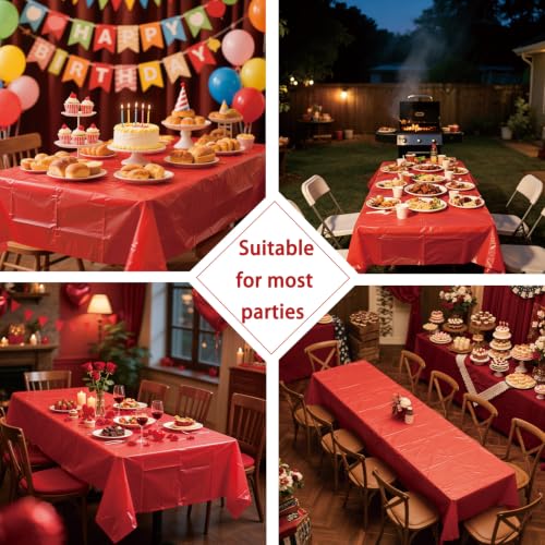 A01 Red Rectangle Disposable Tablecloth 2 Pack 54 x 108 in - Waterproof Plastic Table Cover