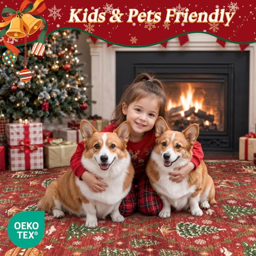 Christmas 8x10 Area Rugs for Living Room, Red Washable Xmas Bedroom