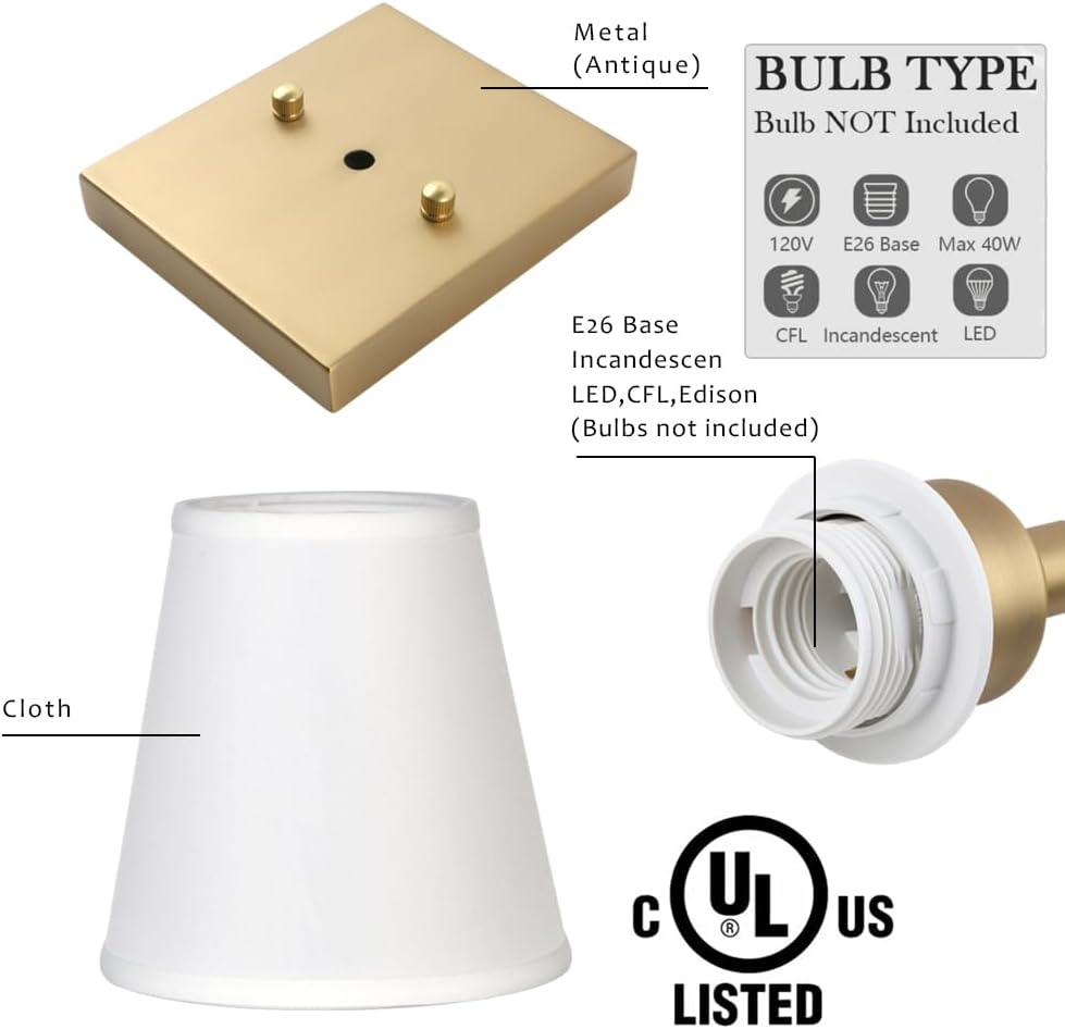 Pathson Set of 2 Hardwired Bathroom Wall Sconces with White Fabric Shade, Cloth Wall Mounted Lighting for Living Room Bedroom Hallway Matte Black Finish Base
