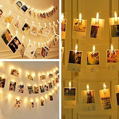 50 LED Dimmable Battery-Powered Photo String Lights with Remote - Warm White for Pictures & Cards