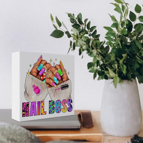 Nail Tech Gifts for Women, Nail Artist Technician Thank You Appreciation Gift Manicurist Christmas Birthday Gift Nail Salon Room Desk Decor Wooden Sign, Nail Boss