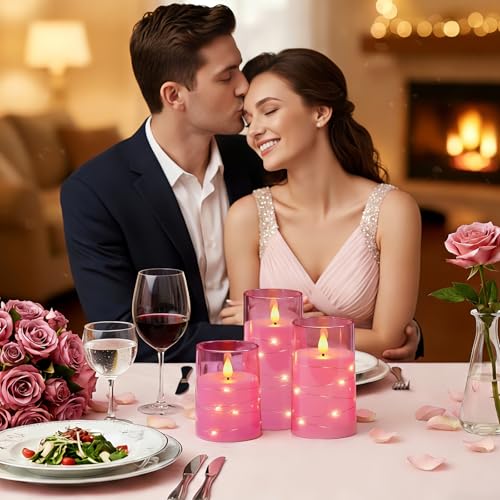 Pink Flickering Flameless Candles with Remote Control - D3" x H4" (Set of 5)