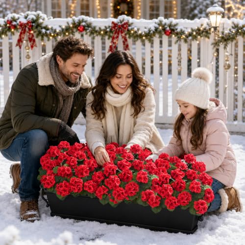 Yastouay 24 Pack Red Artificial Geranium Flowers for Outdoor & Indoor Decor