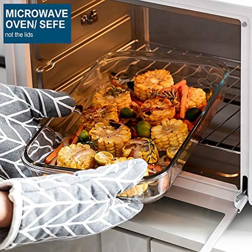 Skiennix 8-Piece Deep Glass Baking Dish Set - Rectangular Bakeware with Lids for Lasagna & Leftovers | Gray