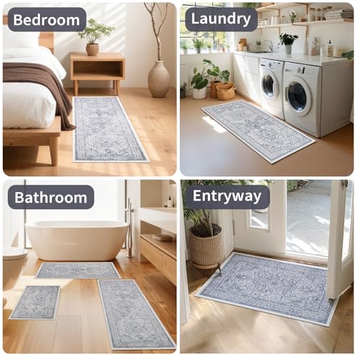 UKISS Washable Faux Wool Kitchen Rugs Set of 3 Non-Slip Floor Mats for Kitchen & Hallway