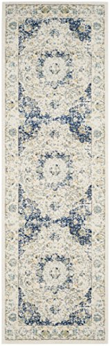 SAFAVIEH Evoke Collection 2'2" x 13' Ivory/Blue EVK220C Shabby Chic Oriental Medallion Non-Shedding Living Room Bedroom Runner Rug