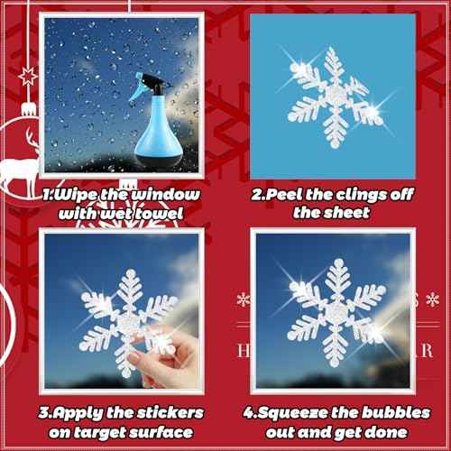 207 PCS Glitter Snowflake Window Clings, Christmas Window Clings for Glass Windows, Double Sided Reusable Christmas Window Stickers& Decals, Winter Clings for Christmas Decorations (9 Sheets)